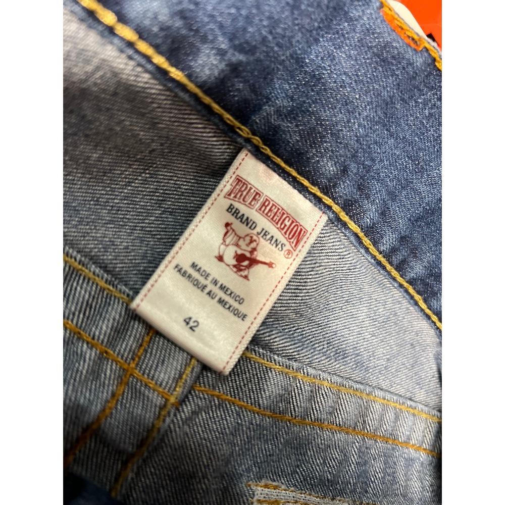 True Religion Mens Straight Section Jeans Blue Denim 42x34 Y2K Buddha Patch - Picture 4 of 5